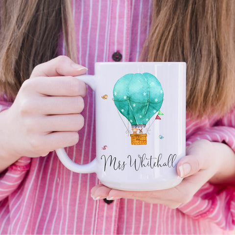 Thank You Teacher, Personalised Mug with Balloon for Teaching Staff, School Leavers, Leaving Gift, 11oz or 15oz