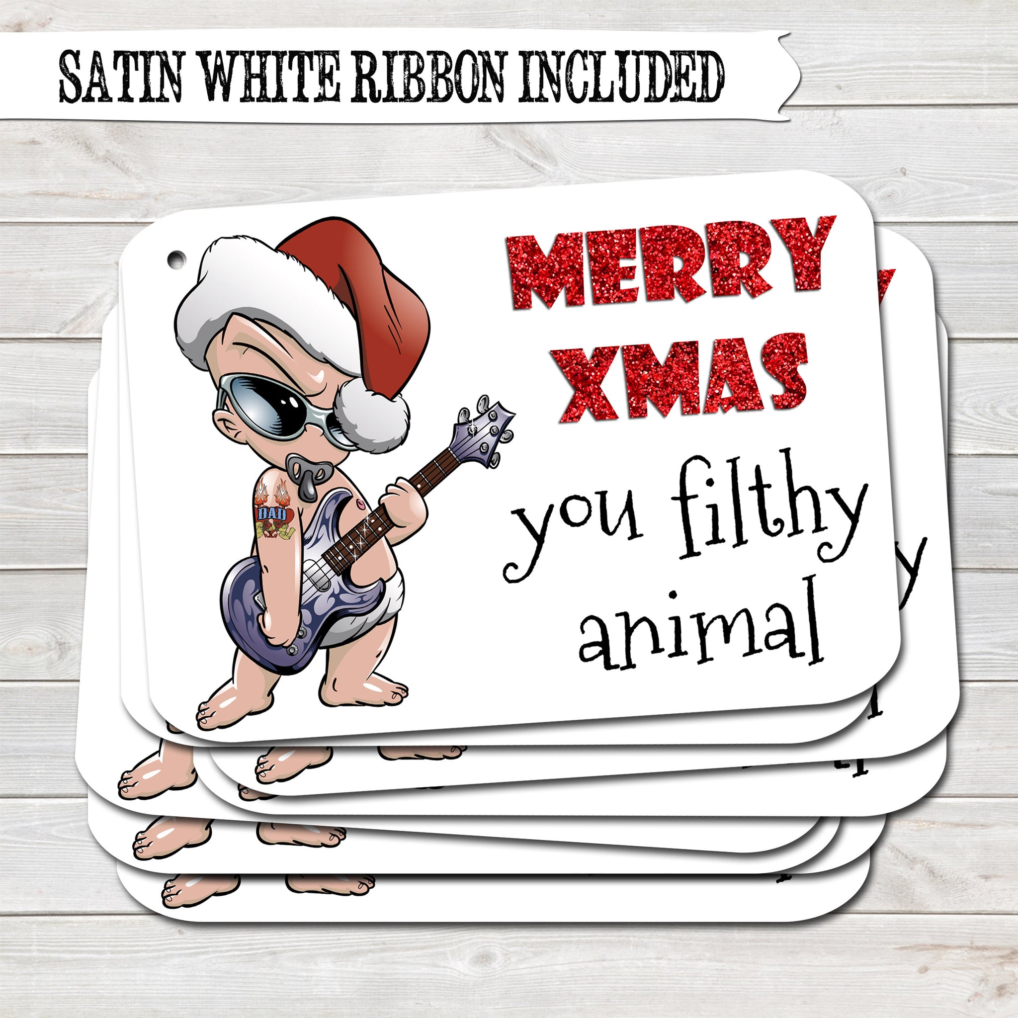 Adult Christmas Gift Tags, Filthy Animal, Present Accessories White (Pack of 8)