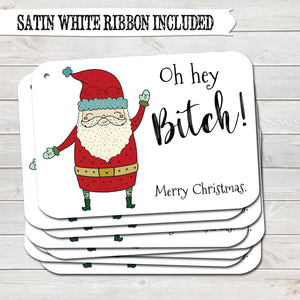 Rude Christmas Gift Tags, Hey Bitch, Present Accessories White (Pack of 8)