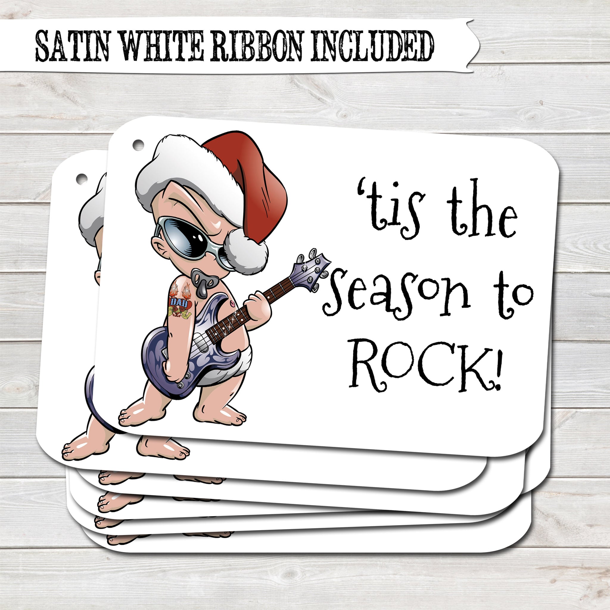 Christmas Gift Tags, Season to Rock, Present Accessories White (Pack of 8)