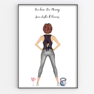 Fitness Mum, Gym Mummy Unique Personalised Print, Fun Portrait Style Gift