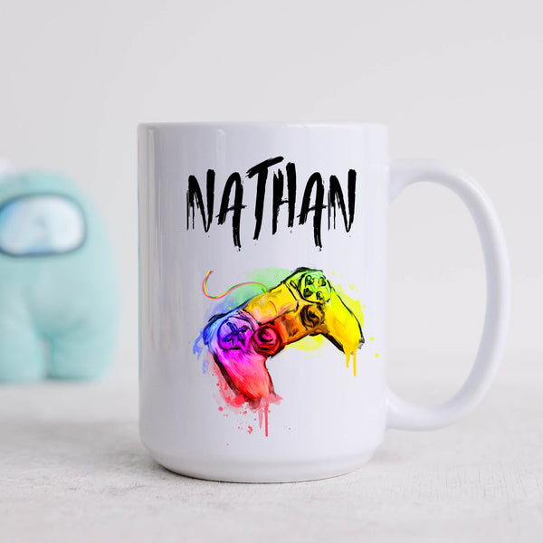 Gaming Mug, Personalised Watercolour PS Controller Design for Gamers, 11oz or 15oz