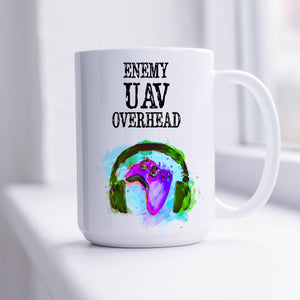 Gaming Mug, Enemy UAV Overhead, Personalised Gamertag Cup with Headset for Gamers, 11oz or 15oz