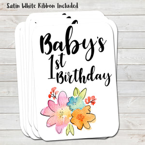 Baby's First Birthday Gift Tags, Floral Present Accessories (Pack of 8)