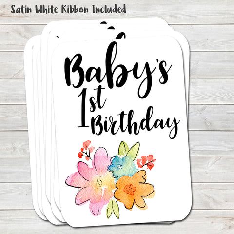 Baby's First Birthday Gift Tags, Floral Present Accessories (Pack of 8)