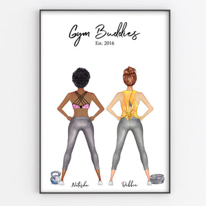 Fitness Friends, Gym Buddies Unique Personalised Print, Fun Portrait Style Gift