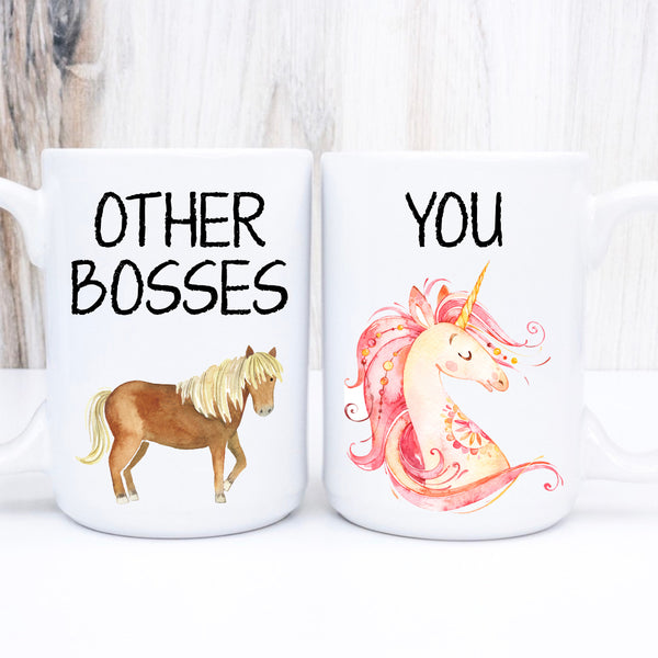 Best Boss, Other Bosses Mug, Funny Personalised Cup Unicorn Horse Design, 11oz or 15oz