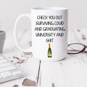 Funny Graduation Mug, Surviving Covid University Personalised Design, 11oz or 15oz