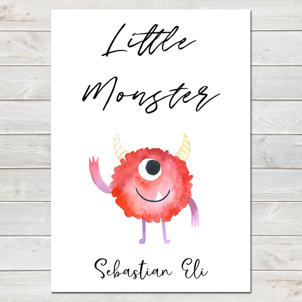 Little Monster, Nursery Gift, Fun Bedroom Print Boys Personalised