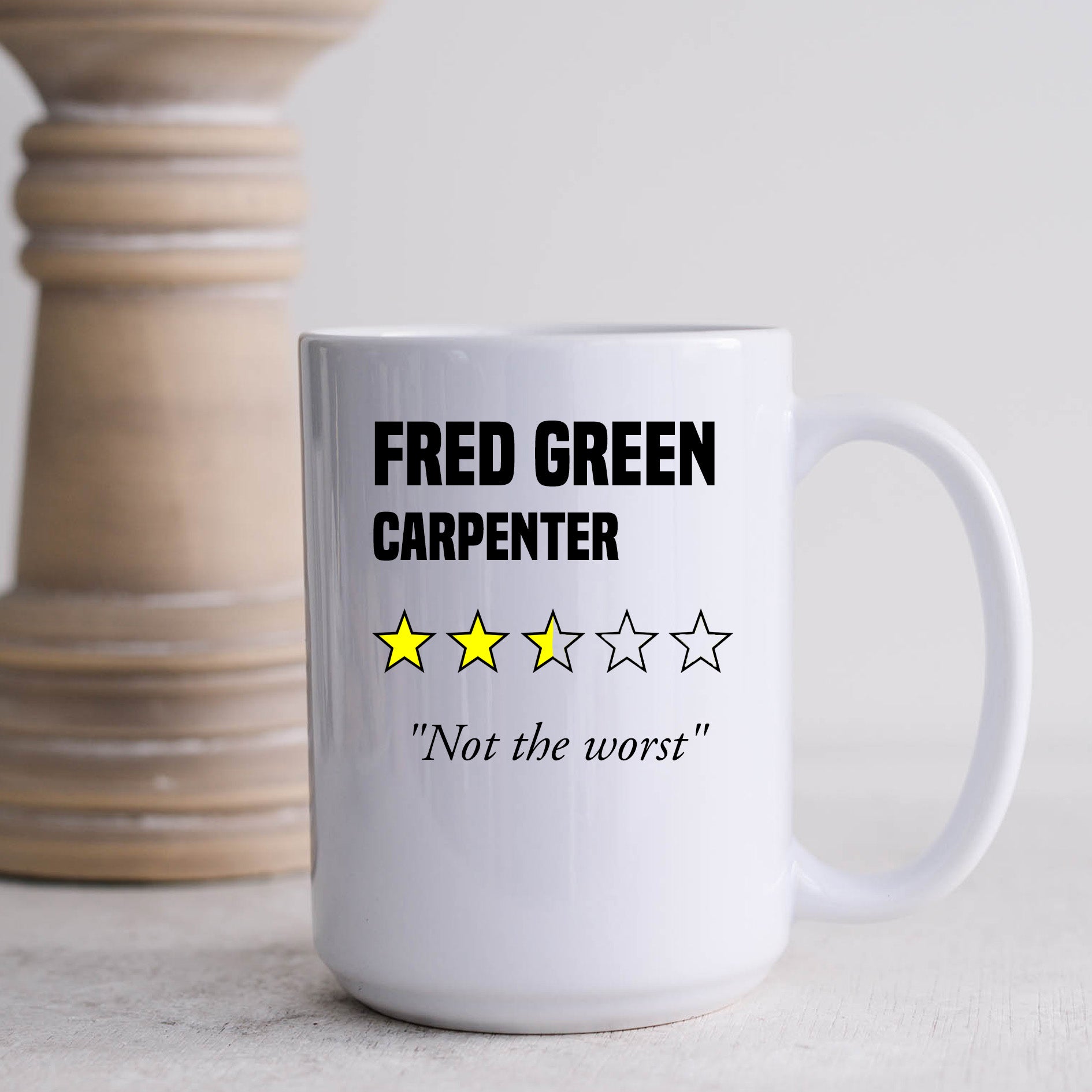 Funny, Carpenter, Tradesman, Saw, Fake Review Personalised Cup, 11oz or 15oz