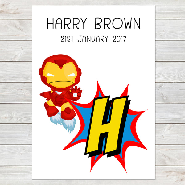 Superhero Initial Bedroom Print / Personalised Nursery Decor