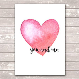 You & Me Valentines Day Anniversary Housewarming Pastel Pink Heart Poster / Gift / Print