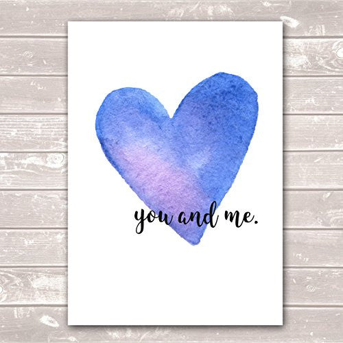 You & Me Valentines Day Anniversary Housewarming Pastel Blue Heart Poster / Gift / Print