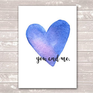 You & Me Valentines Day Anniversary Housewarming Pastel Blue Heart Poster / Gift / Print