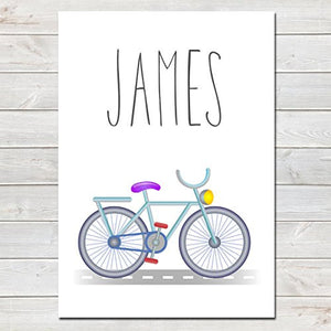 Bicycle Personalised Name Poster, Nursery / Kids Bedroom Print