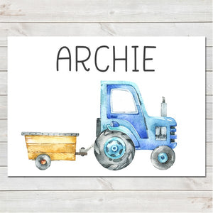Tractor with Trailer Bedroom Print/Personalised Farm Nursery Decor