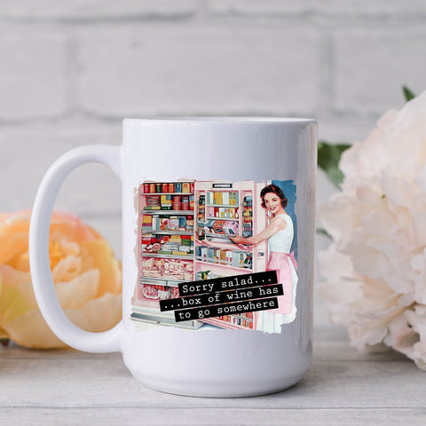 Sorry Salad, Funny Vintage-Style Personalised Mug, Gift for Her, 11oz or 15oz.