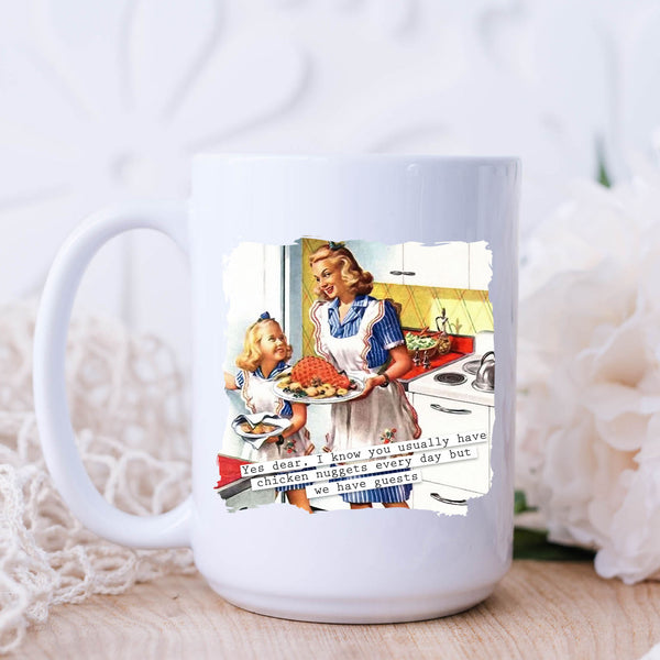 Chicken Nuggets Every Day, Funny Vintage-Style Personalised Mug, Gift for Her, 11oz or 15oz