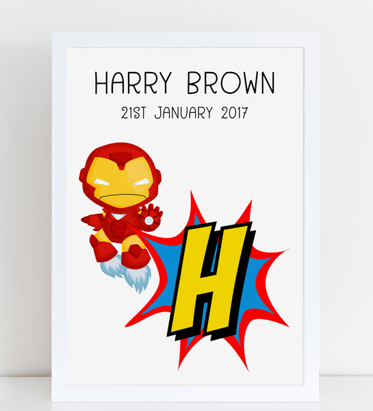 Superhero Initial Bedroom Print / Personalised Nursery Decor