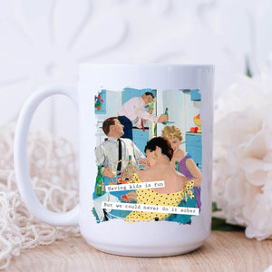 Having Kids is Fun, Funny Vintage-Style Personalised Mug, Gift for Her, 11oz or 15oz