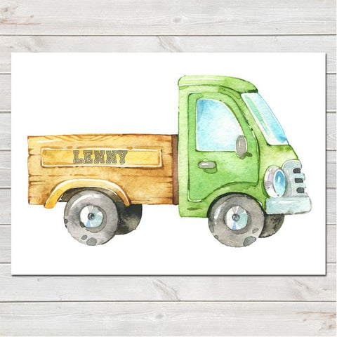 Farm Truck with Name on Trailer Bedroom Print/Personalised Nursery Decor