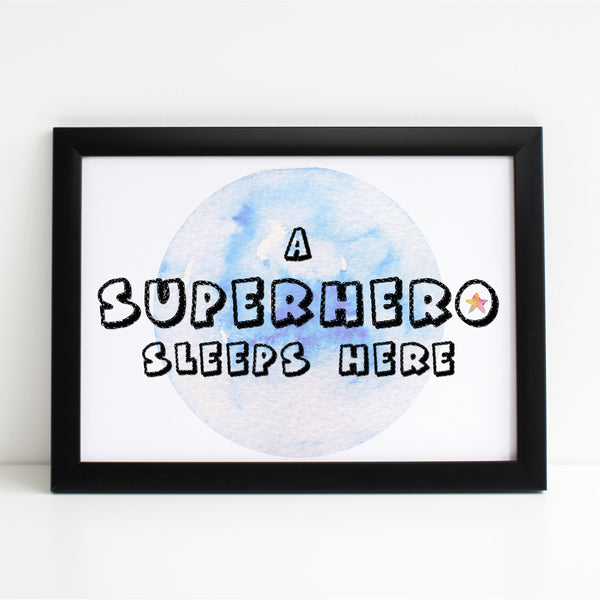 A Superhero Sleeps Here Bedroom Moon Print/Nursery Decor