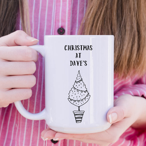 Personalised Xmas Tree Mug, Simplistic Black and White Cup, Christmas Gift, 11oz or 15oz