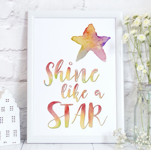 Shine Like a Star Motivational Print/Kids Room Rainbow Decor