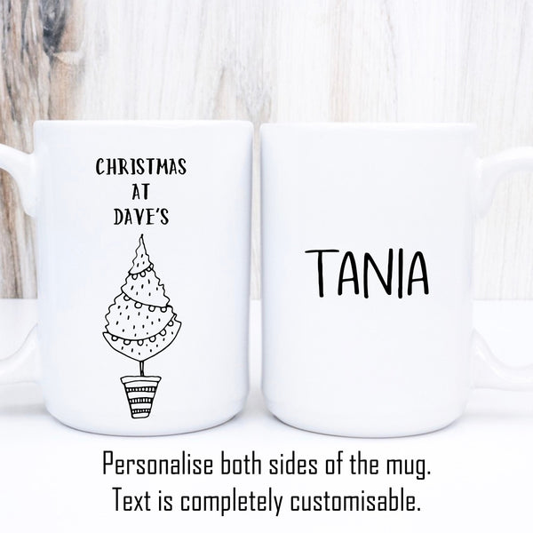 Personalised Xmas Tree Mug, Simplistic Black and White Cup, Christmas Gift, 11oz or 15oz