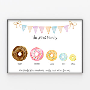 Doughnut Family Print, Fun Personalised Wall Art Gift for Home