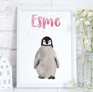 Baby Penguin Personalised Print/Kids Room Nursery Decor