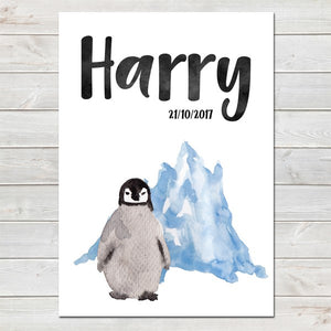 Baby Penguin Iceberg Personalised Print/Kids Room Nursery Decor