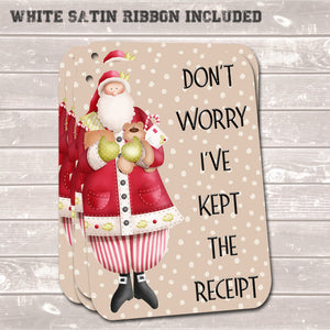 Christmas Gift Tags, Kept the Receipt, Funny Present Accessories (Pack of 8)