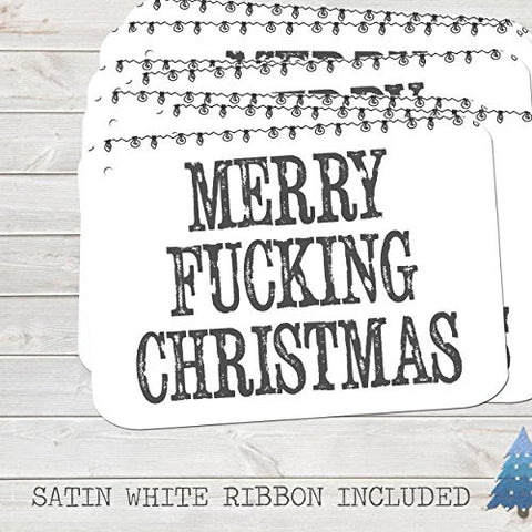 Rude Christmas Gift Tags, Merry Fucking Xmas, Present Accessories White (Pack of 8)