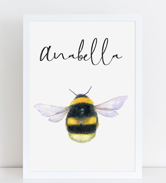 Personalised Bumblebee Print, Nursery Gift, Bedroom Bee Poster with Name