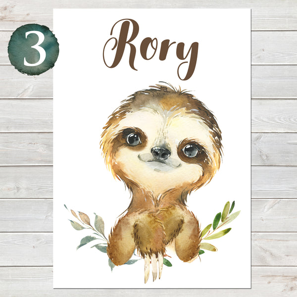 Baby Sloth Print, Cute Personalised Animal Print for Kids