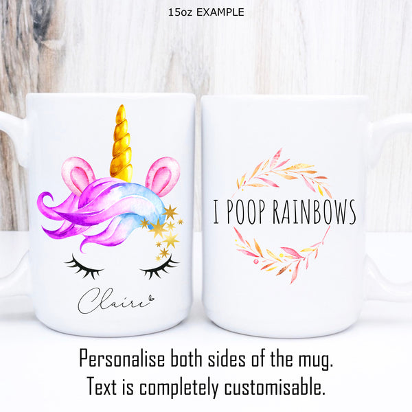 Pretty Unicorn with Lashes Mug with Name, Personalised Front and Back 11oz or 15oz