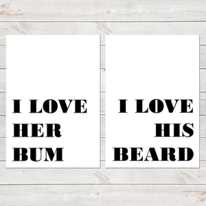 Set of Two I Love His and Hers Personalised Prints, Bedroom Decor