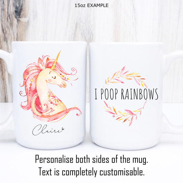 Pretty Unicorn Mug with Name, Personalised Front and Back 11oz or 15oz