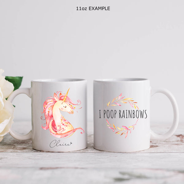 Pretty Unicorn Mug with Name, Personalised Front and Back 11oz or 15oz