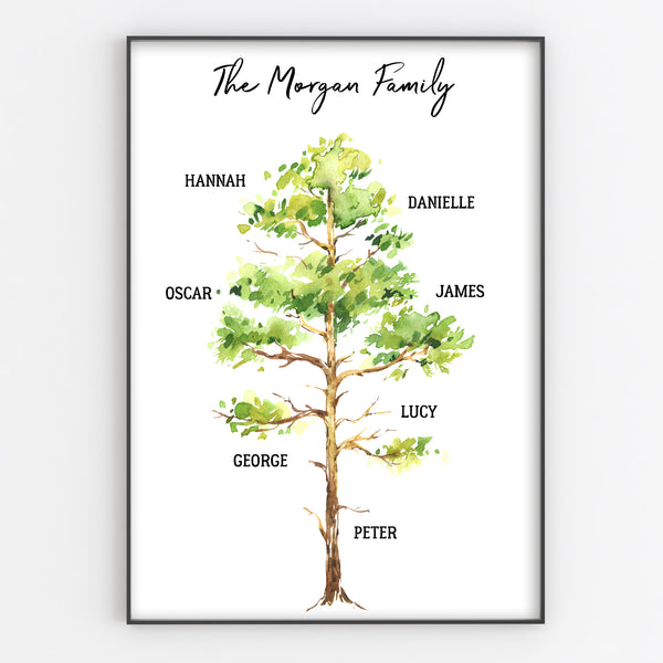 Family Tree Print, Personalised Oak Tree Wall Art Gift