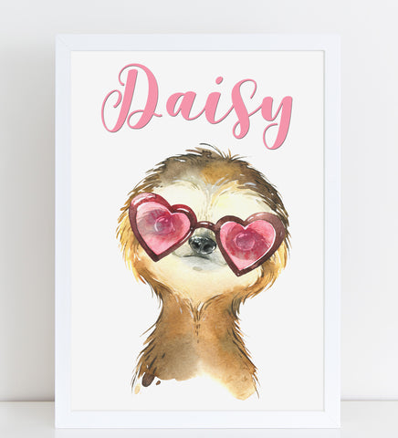 Baby Sloth Print, Cute Personalised Animal Print for Kids