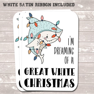 Christmas Gift Tags, Great White Xmas, Funny Present Accessories (Pack of 8)