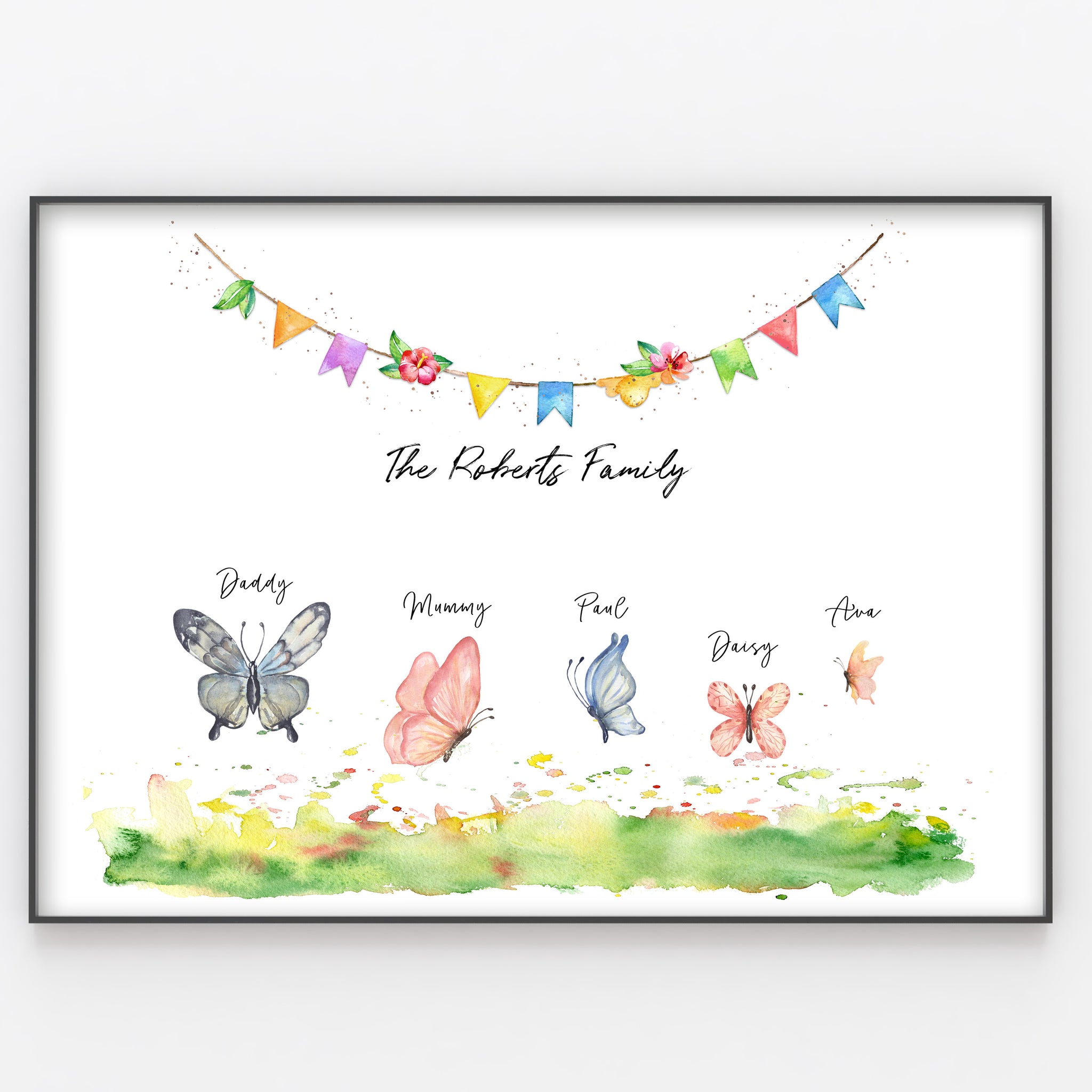Butterfly Family Print Custom Quote, Personalised Wall Art Gift