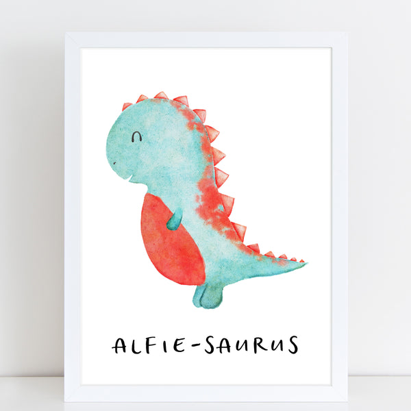 Dinosaur Name Print, Cute Personalised Bedroom Print for Kids, Gift