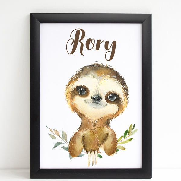 Baby Sloth Print, Cute Personalised Animal Print for Kids