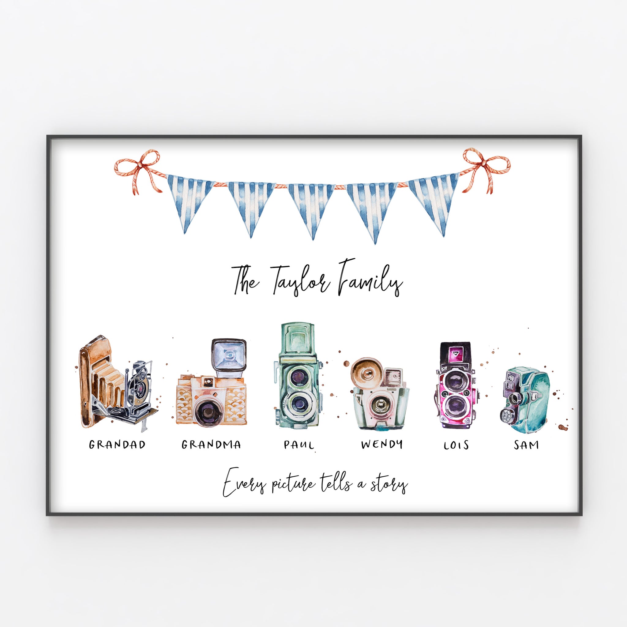 Retro Camera Family Print, Wall Art Gift for Home, Personalised