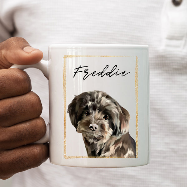 Pet Portrait Mug, Custom Cartoon Illustration of Dog, Cat, Horse, Personalised Photo Gift