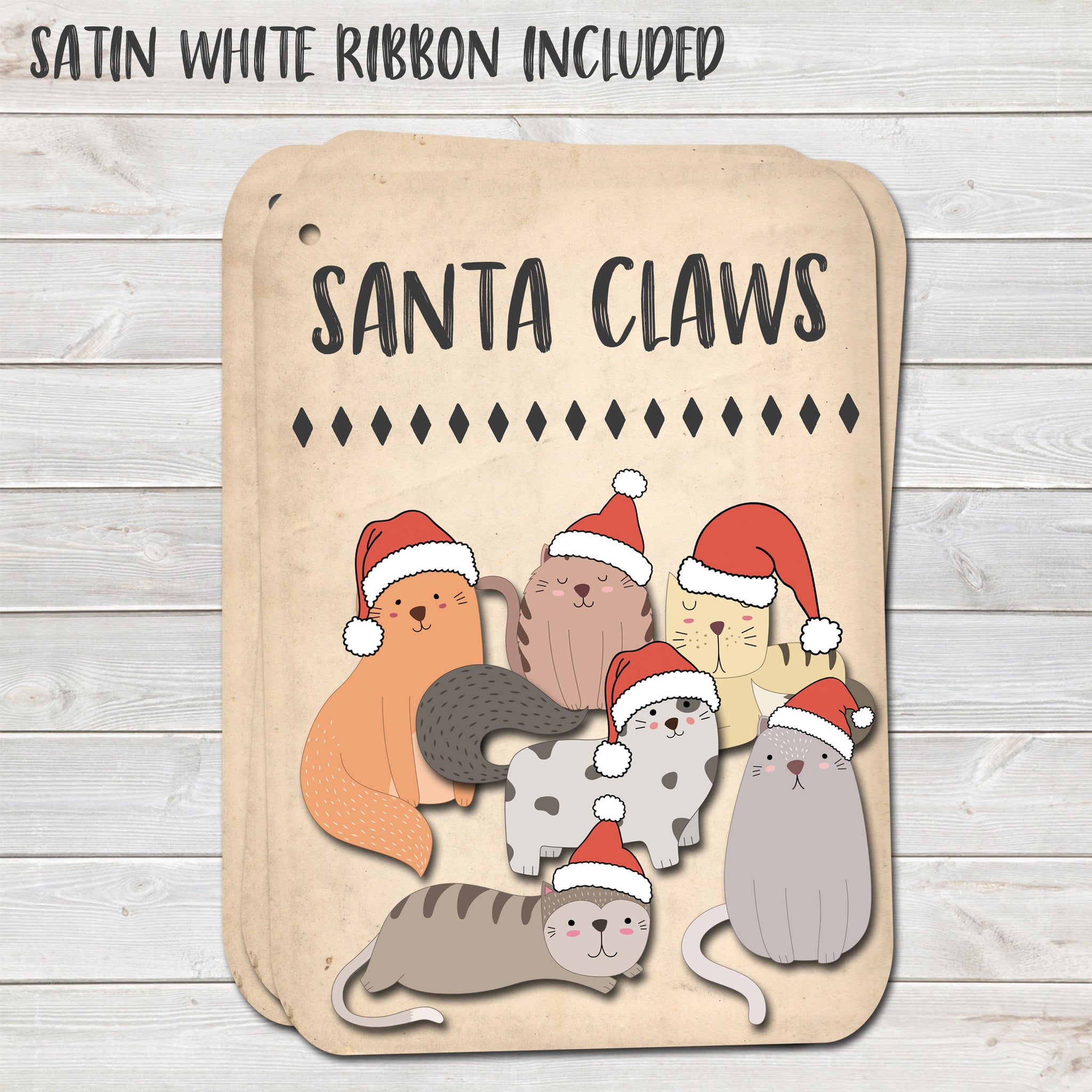 Christmas Gift Tags, Santa Claws, Cute Cats Present Accessories (Pack of 8)