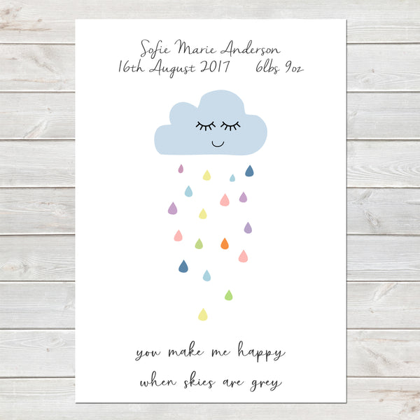 You Make Me Happy When Skies Are Grey Personalised Print/Kids Room Decor